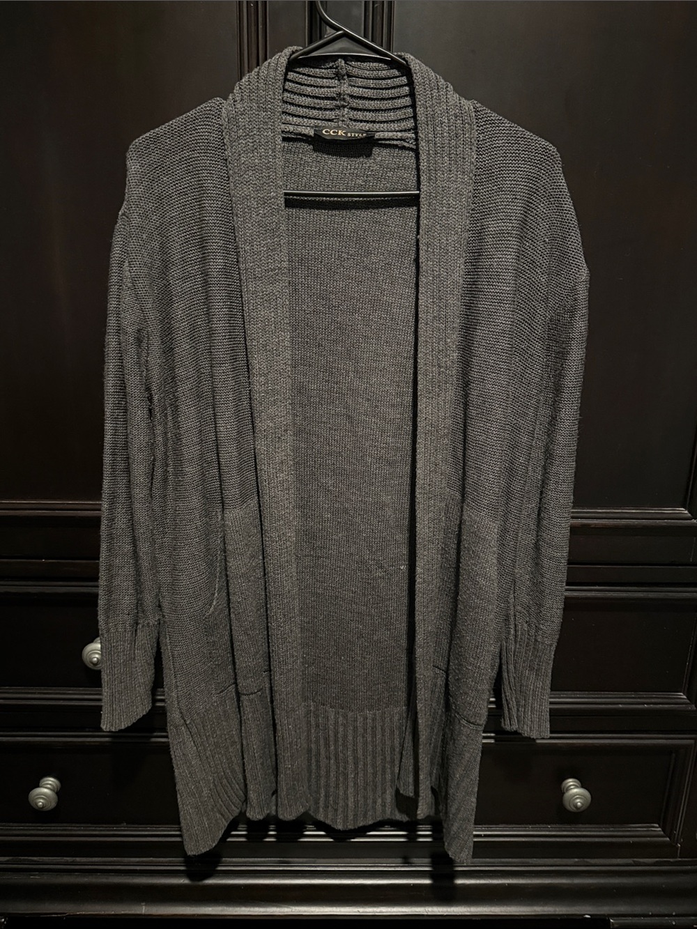 Essentials Charcoal Open-Front Ribbed Cardigan